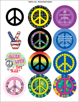 PEACE SIGN STICKERS SPECIAL: 12 Assorted Peace Sign Designs (A)