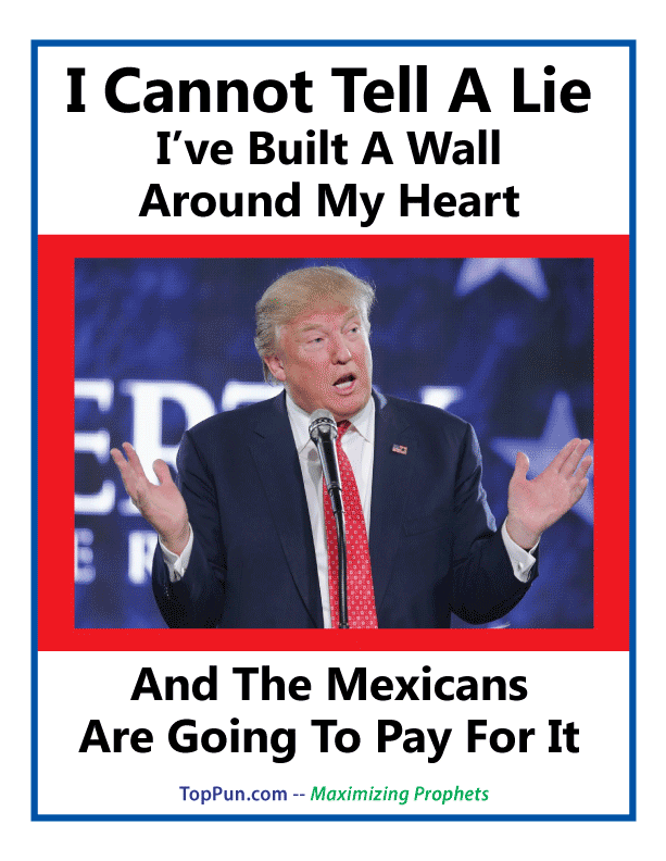 Anti Donald Trump POSTER: I Cannot Tell A Lie, I've Built A Wall Around My Heart And Mexicans Will Pay For It