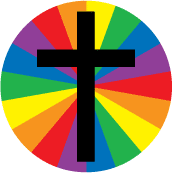 Black Cross with Rainbow Background GAY BUTTON