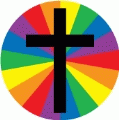 Black Cross with Rainbow Background GAY BUMPER STICKER