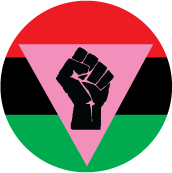 Black Power Fist in Pink Triangle on African American Flag Colors GAY T-SHIRT