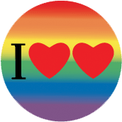 I Heart Love [Two Hearts on Rainbow background] GAY STICKERS