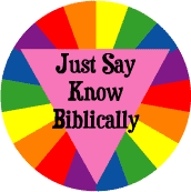 Just Say Know Biblically FUNNY GAY PRIDE BUTTON