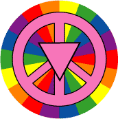 Pink Triangle Peace Sign - Rainbow Background GAY PRIDE T-SHIRT