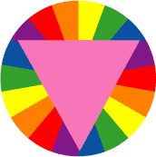 Pink Triangle with Rainbow Flag Colors (Radial Background) BUTTON