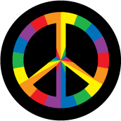 Radial Rainbow Peace Sign with Black Background GAY PEACE BUTTON