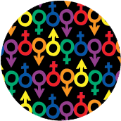 Rainbow Gender Symbols BLACK Background GAY BUTTON