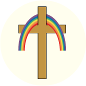 Rainbow Stole on Cross GAY BUTTON