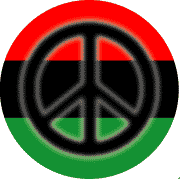 Fuzzy Black PEACE SIGN African American Flag Colors--BUTTON
