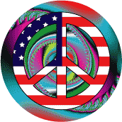 PEACE SIGN: 1960s Hippie Peace Flag 11--BUTTON