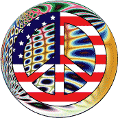 PEACE SIGN: 60s Hippie Peace Flag 5--BUTTON