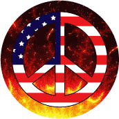 PEACE SIGN: Burning for Freedom Peace Flag - Patriotic BUTTON
