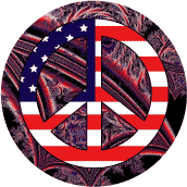 PEACE SIGN: Fireworks of Independence Peace Flag - Patriotic BUTTON