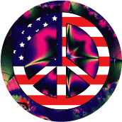 PEACE SIGN: Hippie Art Peace Flag 25 - American Flag BUTTON