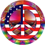 PEACE SIGN: Hippie Commune Peace Flag 4 - American Flag BUTTON