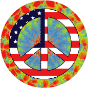 Hippie Fashion Peace Flag 7 - American Flag BUTTON