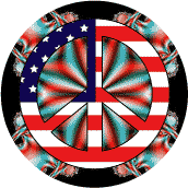 Hippie Flower Peace Flag 2--BUTTON