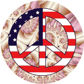 PEACE SIGN: Hippie Flowers Peace Flag 11--BUTTON