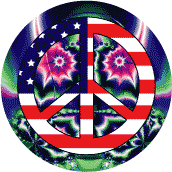 Hippie Flowers Peace Flag 5--BUTTON
