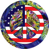 Hippie Flowers Peace Flag 7 - American Flag BUTTON
