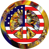 PEACE SIGN: Hippie Flowers Peace Flag 9 - American Flag BUTTON