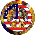 PEACE SIGN: Hippie Flowers Peace Flag 9 - American Flag BUTTON