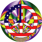 PEACE SIGN: Hippie Icon Peace Flag 11--BUTTON