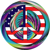 PEACE SIGN: Hippie Movement Peace Flag 10--BUTTON