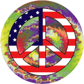 PEACE SIGN: Hippie Movement Peace Flag 12--BUTTON