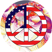 PEACE SIGN: Hippie Patchwork Peace Flag 2--BUTTON