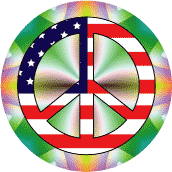 PEACE SIGN: Hippie Style Peace Flag 3--BUTTON