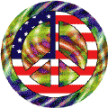 PEACE SIGN: Hippie Style Peace Flag 4--BUTTON