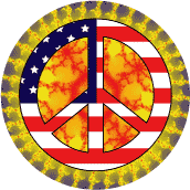 PEACE SIGN: Hippie Style Peace Flag 5--BUTTON