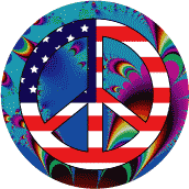 PEACE SIGN: Hippie Style Peace Flag 6--BUTTON