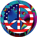 PEACE SIGN: Hippie Style Peace Flag 6--BUTTON