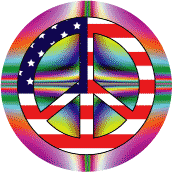 PEACE SIGN: Vintage Hippie Peace Flag 4--BUTTON