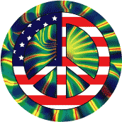 PEACE SIGN: Vintage Hippie Peace Flag 7 - American Flag BUTTON