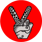PEACE SIGN: Funky Art Peace Hand 20--BUTTON