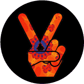 PEACE SIGN: Tie Dye Peace Hand 11--BUTTON