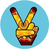 PEACE SIGN: Tie Dye Peace Hand 7--BUTTON