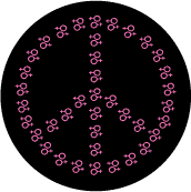 PEACE SYMBOL: Female Gender Symbols pink black background--BUTTON