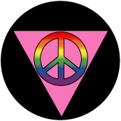 PEACE SYMBOL: Rainbow in Pink Triangle--PEACE SYMBOL PEACE SIGN T-SHIRT