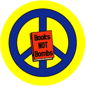 PEACE SIGN: Books Not Bombs 1--COFFEE MUG
