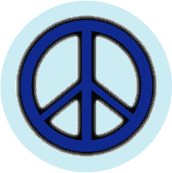 Neon Glow Blue PEACE SIGN with Black Border Light Blue Background--BUTTON