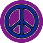 Neon Glow Blue PEACE SIGN with Black Border Purple Background--BUTTON