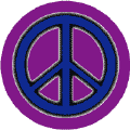 Neon Glow Blue PEACE SIGN with Black Border Purple Background--BUTTON