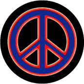 Neon Glow Blue PEACE SIGN with Red Border Black Background--BUTTON