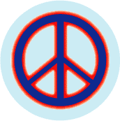 Neon Glow Blue PEACE SIGN with Red Border Light Blue Background--BUTTON