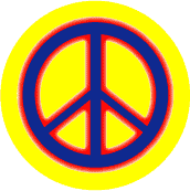 Neon Glow Blue PEACE SIGN with Red Border Yellow Background--BUTTON