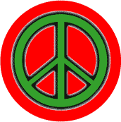 Neon Glow Green PEACE SIGN with Black Border Red Background--BUTTON